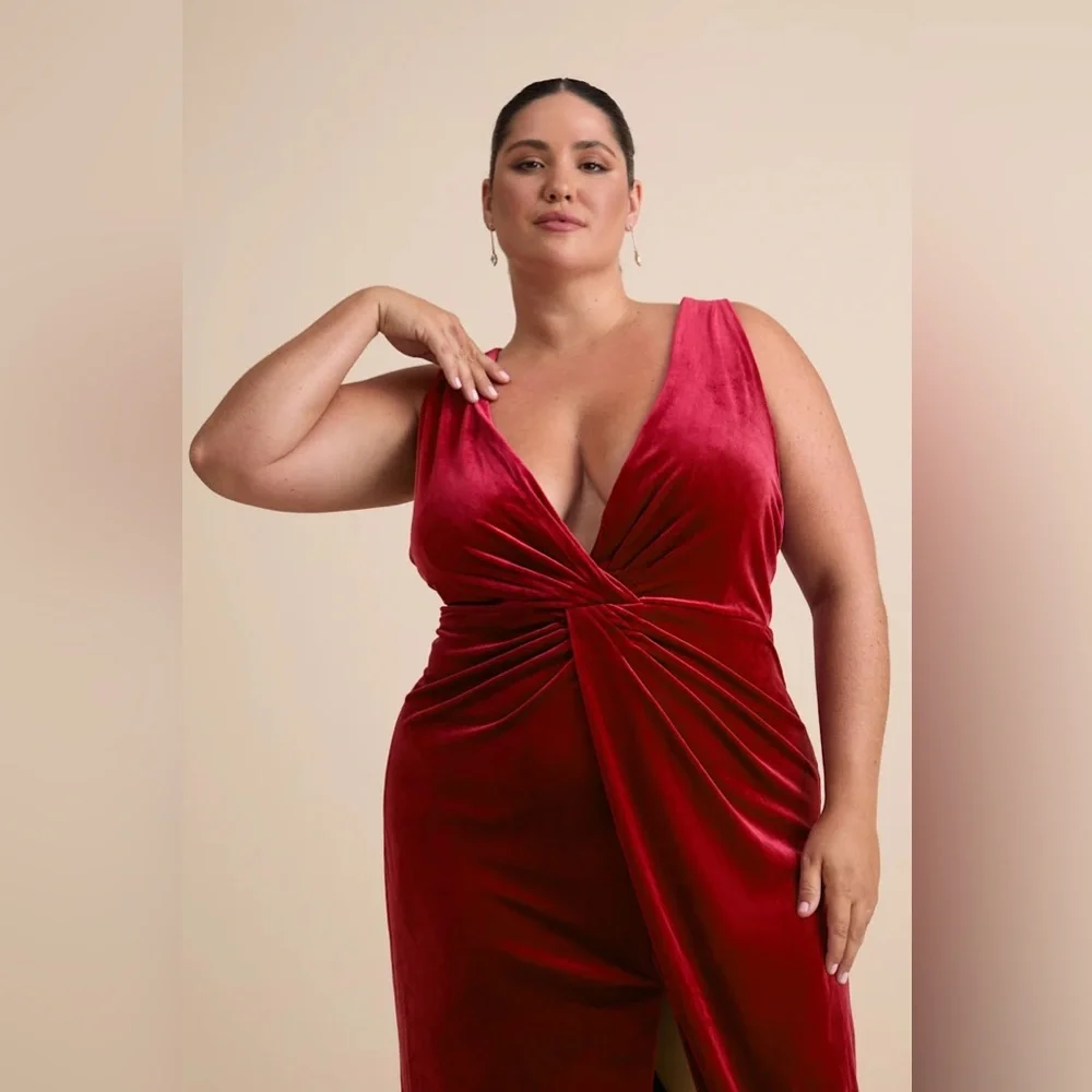 Beautiful Evenings Wine Red Velvet Twist-Front Maxi Dress - Picture 7 of 12